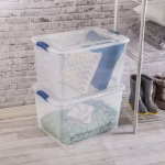 Large Storage Bin, 66 Quart Clear Plastic Storage Container with Latch Lid, Blue - Image 2