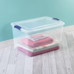 Large Storage Bin, 66 Quart Clear Plastic Storage Container with Latch Lid, Blue