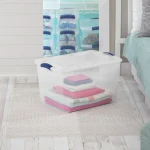 Large Storage Bin, 66 Quart Clear Plastic Storage Container with Latch Lid, Blue - Image 2