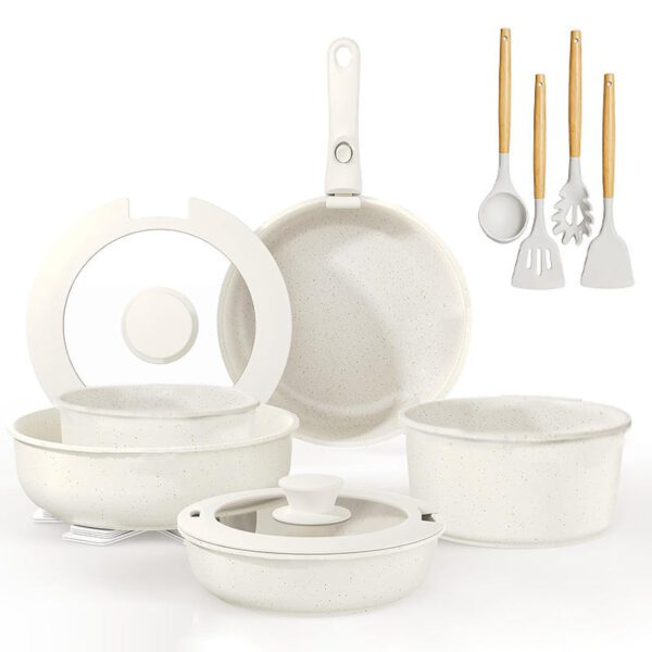 17-Piece Nonstick Cookware Set with Removable Handles, Ivory