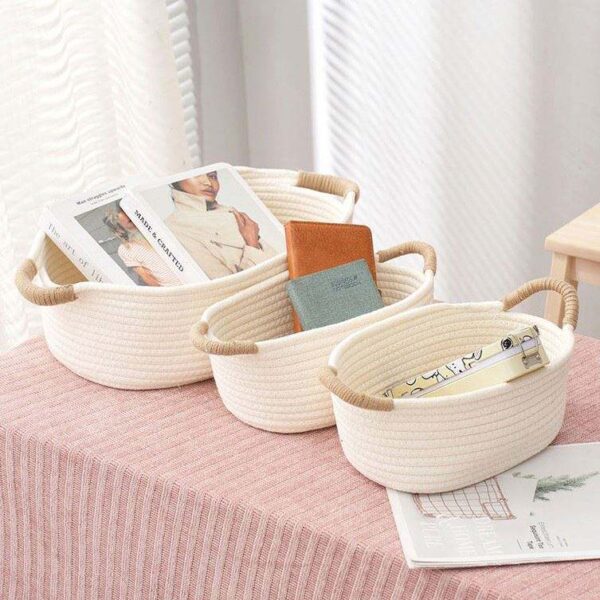 Cotton Rope Storage Basket with Handles, Grey or Beige