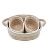 Foldable Cotton Rope Storage Basket, Grey or Beige - Image 5
