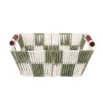 Green Checkered Paper Storage Basket with Wooden Handles