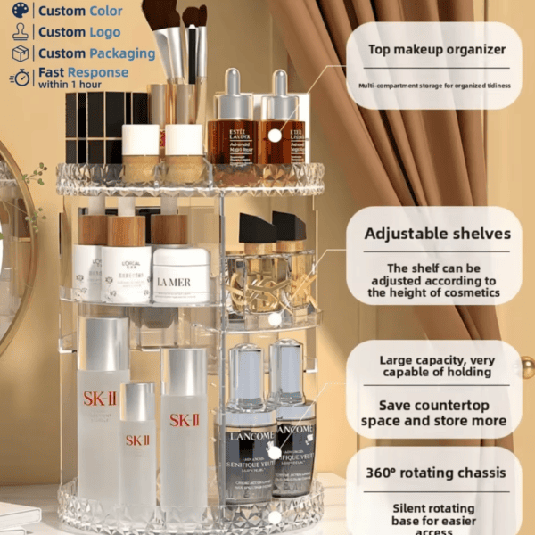Diamond-Pattern Rotating Makeup Organizer, Small or Large