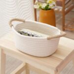 Cotton Rope Storage Basket with Handles, Grey or Beige - Image 2
